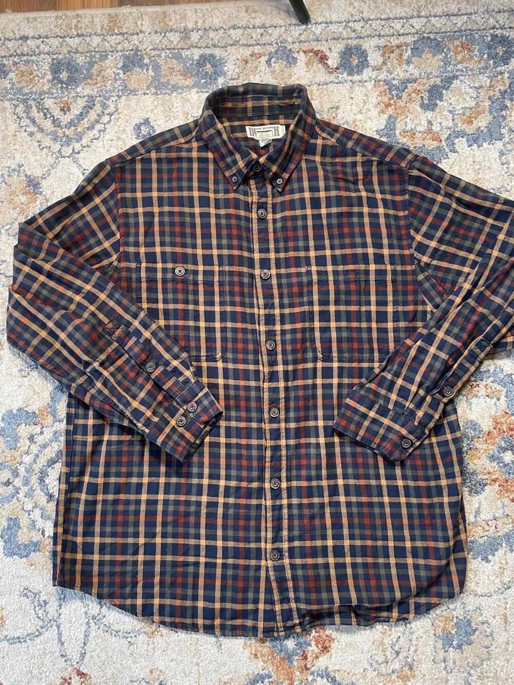 Duluth Trading Co Shirt Mens L Blue Plaid Flannel Long Sleeve Button Up Casual